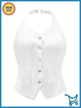 Women's Halter Denim Vest Top Cropped Sleeveless Waistcoat